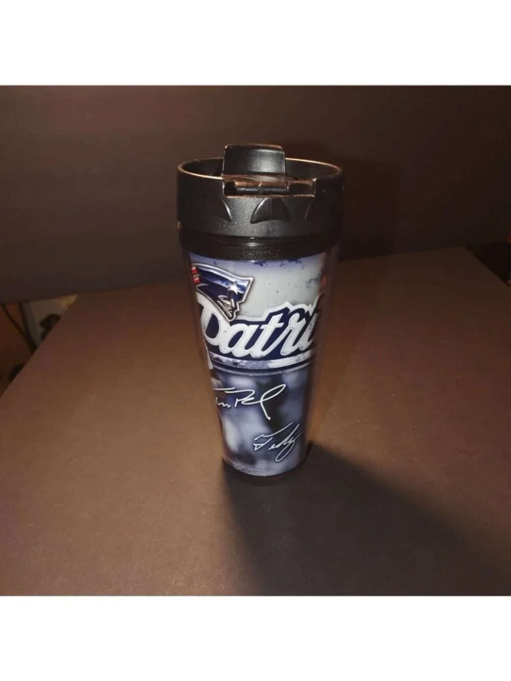 New England Patriots Thermoserv Tumbler 16 Oz NFL Players Tom Brady & Tedy Brusc